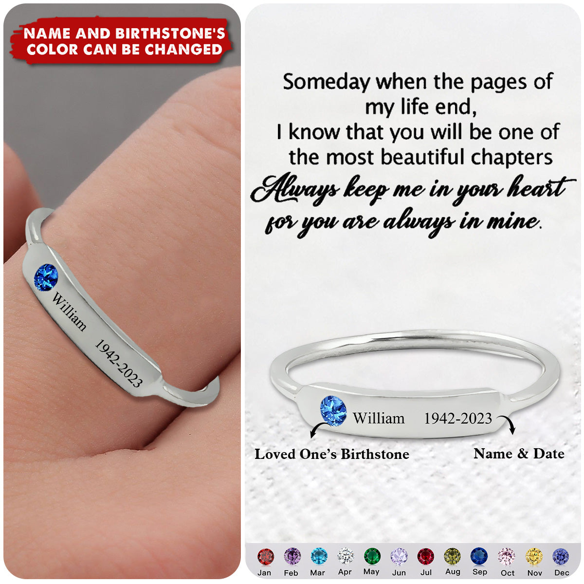 For Memorial - Personalized Birthstone Name Memorial Ring